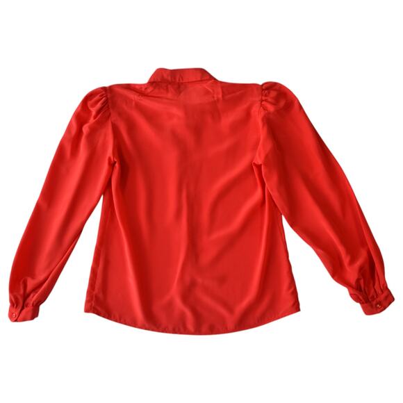 Vintage 80s Red Satin Blouse with Long Puff Sleeves - Size 8 - Picture 5 of 5